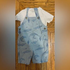 Carter's Light Blue Overalls with Crocodile and Cactus Print